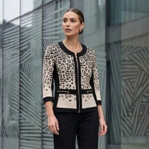 Joseph Ribkoff 8 Modern Contemporary Retro Leopard Print Jersey Knit Jacket